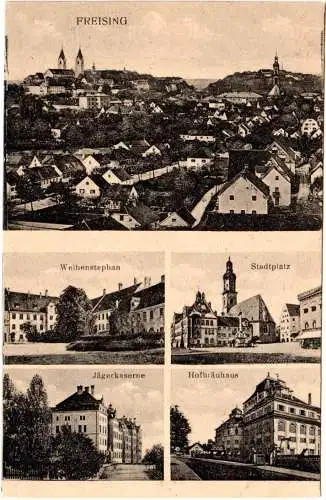 Freising m. Hofbräuhaus, Kaserne u. Weihenstephan, ungebr. sw Mehrbild-AK