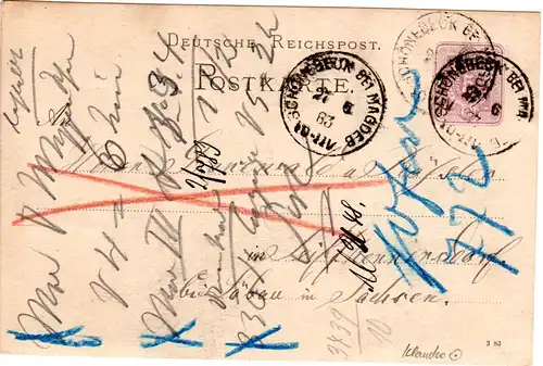 DR 1883, Klaucke Nr.131 SCHÖNEBECK BEI MAGDEBURG auf 5 Pf. Ganzsache