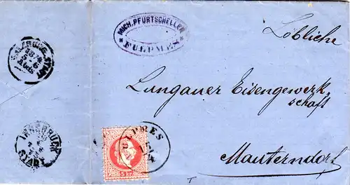 Österreich 1873, K1 FULPMES u. Absender-Cachet auf Brief m. 5 Kr n. Mauterndorf