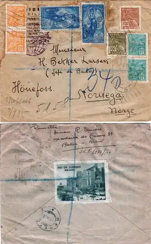 Brasilien 1935, 8 Marken auf Brief m. rs. Vignette v. Bahia n. Hönefoss Norwegen