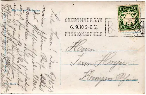 Oberammergau Passionsspiele, 1910 m. Bayern Sonderstempel gebr. sw-Foto AK 