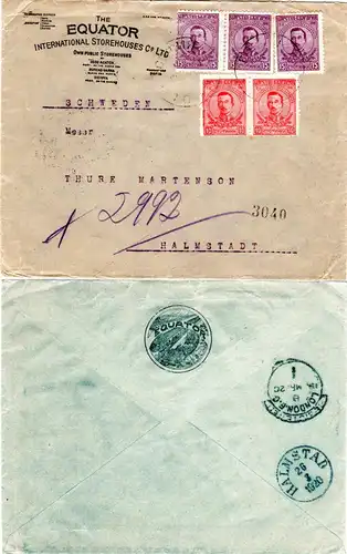 Bulgarien 2x10+3x15 St. auf Firmen Reko Brief v. Sofia via GB n. Schweden