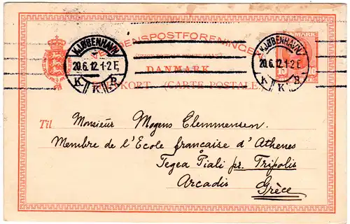 Dänemark 1912, 10 öre Ganzsache v. Kopenhagen n. Griechenland. Destination!
