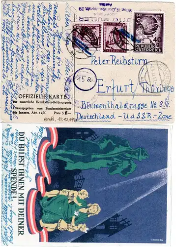 Österreich 1947, 10+10+40 G. auf Heimkehrer Spendenkarte v. Wien. Datumsfehler!