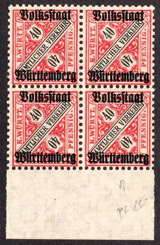 Württemberg D 268, postfr. 4er-Block 40 Pf. m. Plattenfehler 268 I (Feld 94)
