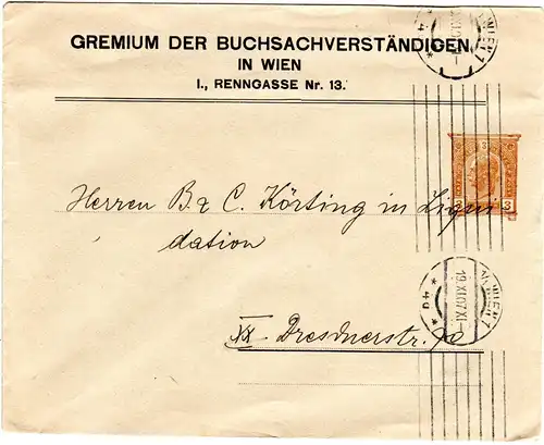 Österreich 1907, Buch Sachverständigen 3 H. Privat Ganzsache Brief v. Wien