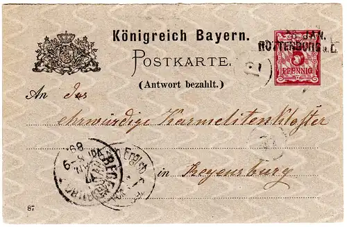 Bayern 1889, L2-Aushilfstempel ROTTENBURG a-L. klar auf 5 Pf. Ganzsache