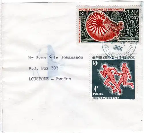 Nouvelle Caledonie 1964, 1+20 F auf Drucksachen Streifband v. Noumea n. Schweden