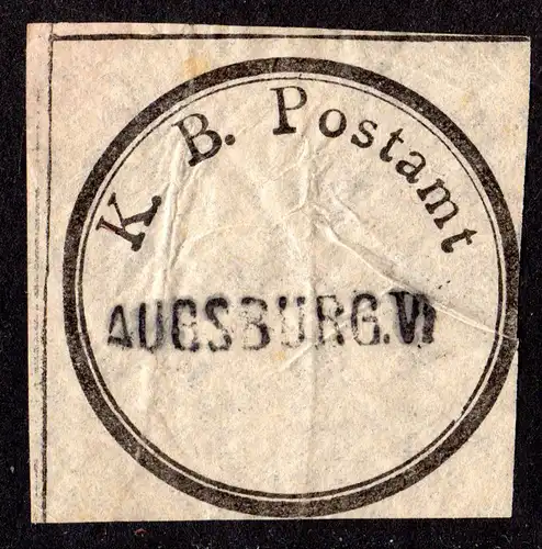Bayern, Postsiegel K.B. Postamt m. eingestempeltem L1 AUGSBURG VI