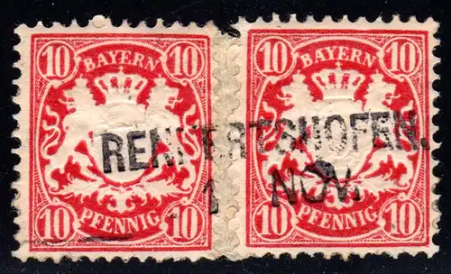 Bayern, L2-Aushilfsstempel RENNERTSHOFEN klar auf Mini-Briefstück m. 2x10 Pf.