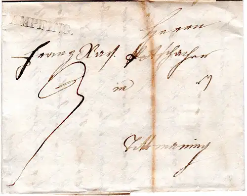 Bayern 1832, L1 AMPFING auf Porto Brief aus Kraiburg 