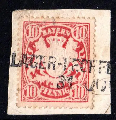 Bayern, Aushilfsstempel LAGER-LECHFELD auf Briefstück m. 10 Pf. A-Zähnung!