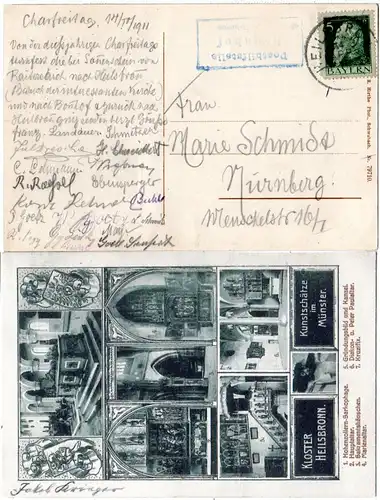 Bayern 1911, Posthilfstelle BONNHOF Taxe Heilsbronn auf sw-Mehrbild AK m. 5 Pf.