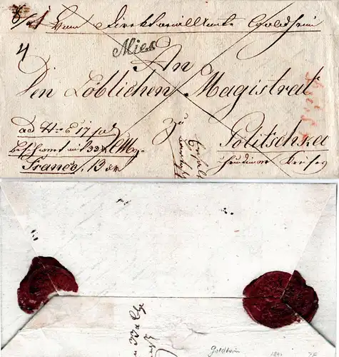 Österreich 1840, Böhmen Schreibschruift-L1 Mies auf Wert Brief n. Politschka