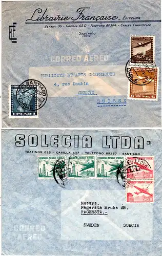 Chile 1948/59, 5 Luftpost Briefe n. Europa, dabei 1 Einschreiben