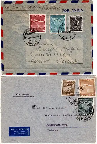 Chile 1948/59, 5 Luftpost Briefe n. Europa, dabei 1 Einschreiben