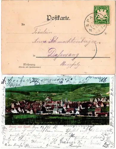 Bayern 1903, Reservestempel SPALT R auf Gruss aus Farb-AK 