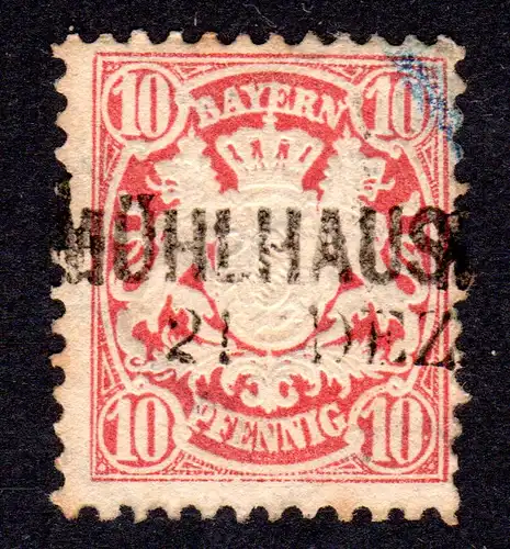 Bayern, L2-Aushilfstempel MÜHLHAUSEN auf 10 Pf. m. WZ "weite Welle".