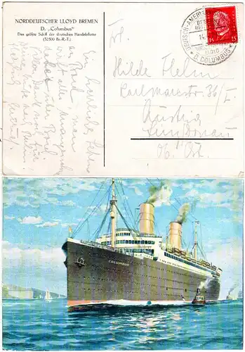 DR 1929, Deutsch Amerikanische Seepost Bremen New York HAL auf Karte m. 15  Pf.