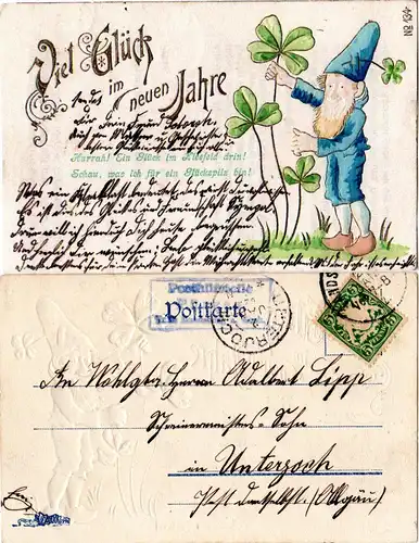 Bayern 1902, Posthilfstelle PÜRGEN Taxe Landsberg a. Lech auf Präge-AK m. Zwerg.