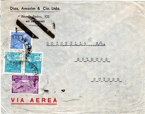 Brasilien 1939, Brief m. 4 Marken u. Luftpost Annullierungsstpl. i.d. Schweiz.