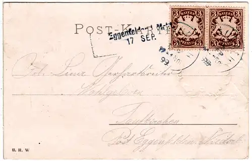 Bayern 1899, Aushilfstempel. EGENFELDEN als Ank.Stpl. auf Karte v. K1 STAUDACH