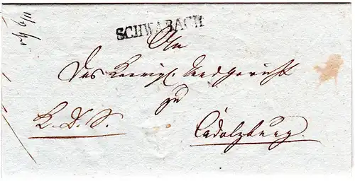 Bayern 1824, L1 SCHWABACH auf Brief n. Cadolzburg. 
