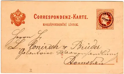 Österreich 1879, Fingerhutstpl. UNTER-CHODAU auf 2 Kr. Ganzsache