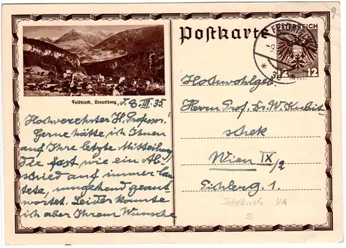 Österreich 1935, 12 Gr. Feldkirch Bildganzsache m. Stpl. FELDKIRCH!