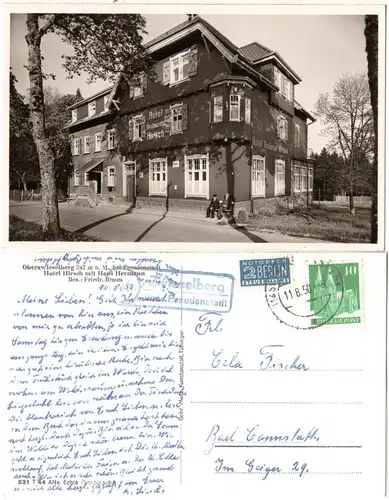 BRD 1950, Landpost Stpl. 14b ZWIESELBERG über Freudenstadt auf AK m. 10 Pf. 