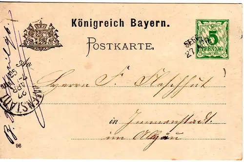 Bayern 1896, L2- Aushilfstempel SEEG auf 5 Pf. Ganzsache v. Rindegg.