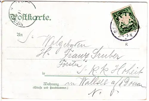 Bayern 1902, Reservestempel BERCHTESGADEN R auf Karte m. 5 Pf. 