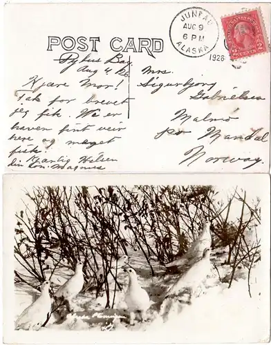 USA 1926, 2 Ct. auf Postkarte v. JUNEAU ALASKA n. Norwegen