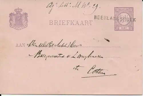 NL 1882, L1  NEERLANGBROEK klar auf 2 1/2 C. Ganzsache Karte. #1542