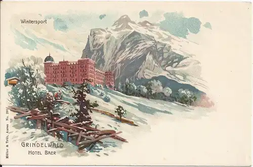 Grindelwald Hotel Baer, ungebr. Winter Litho AK. #758