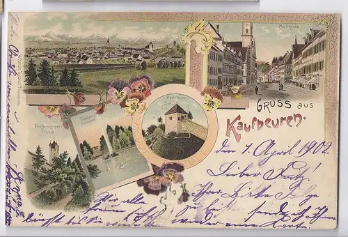 Kaufbeuren 1902, Gruss aus, Farb  Litho AK gebr. m. 5 Pf.. #716