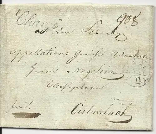 Bayern 1833, Fingerhutstempel Kronach auf Chargé Franko Brief v. Neundorf. #2189