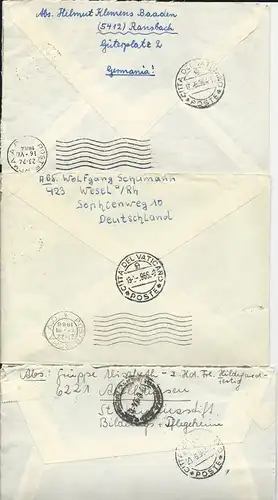 BRD 1964/66, 3 Brief Umschläge an Papst Paul VI, Vatikan. Selten zu finden! #387
