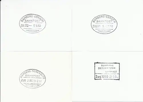 DR, Bamberg Bahnpost, 4 Original Stempelabschläge aus dem Postmuseum. #974