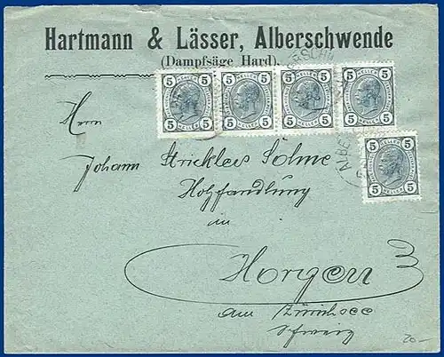 Österreich 1905, K1 ALBERSCHWENDE (V.) auf MeF Firmen Brief i.d. Schweiz. #S257