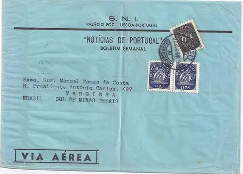 Portugal 1951, Paar 1,75+0,5 C. auf Luftpost Drucksache Brief n Brasilien. #1671