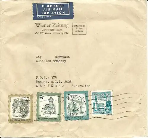 Österreich 1984, 4 Marken auf Luftpost Drucksachen Schleife n. Australien! 