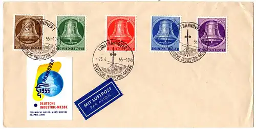 BRD 1955, Sonder Stpl. Dt. Industriemesse Hannover auf Brief m. 5 Berlin Marken