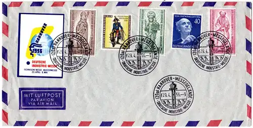 BRD 1956, Sonder Stpl. Dt. Industriemesse Hannover auf Brief m. 5 Berlin Marken