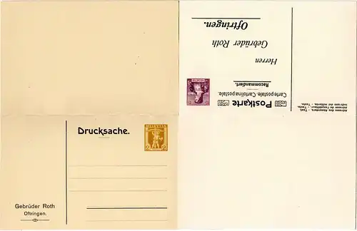 Schweiz, ungebr. 2+15 C. Privat Ganzsache Doppelkarte 