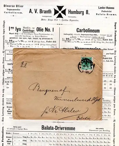 DR 1896, 5 Pf. auf Drucksache Brief v. Hamburg n. DK m. interessantem Inhalt