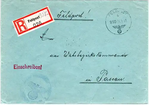FP WK II 1941, Einschreiben Brief v. Trondheim über LG PA Berlin n. Passau