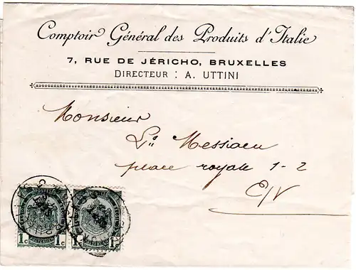 Belgien 1894, Paar 1 C. auf kpl. Orts-Drucksachenschleife v. Brüssel