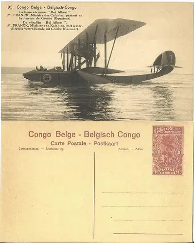 Belgisch Congo, ungebr. 30 C. Bild Ganzsache m. Abb. Wasser Flugzeug. H&G64