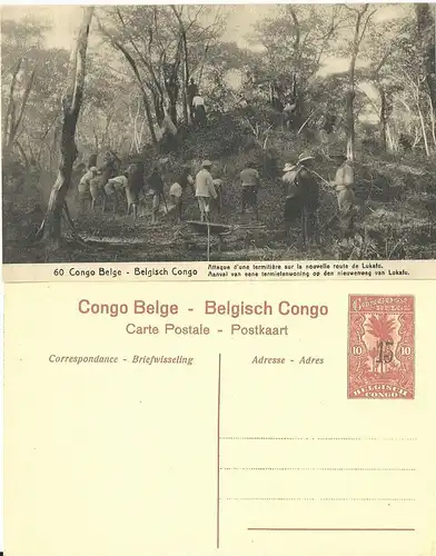 Belgisch Congo, ungebr. 15/10 C. Bild Ganzsache m. Abb. Termiten Hügel . H&G55